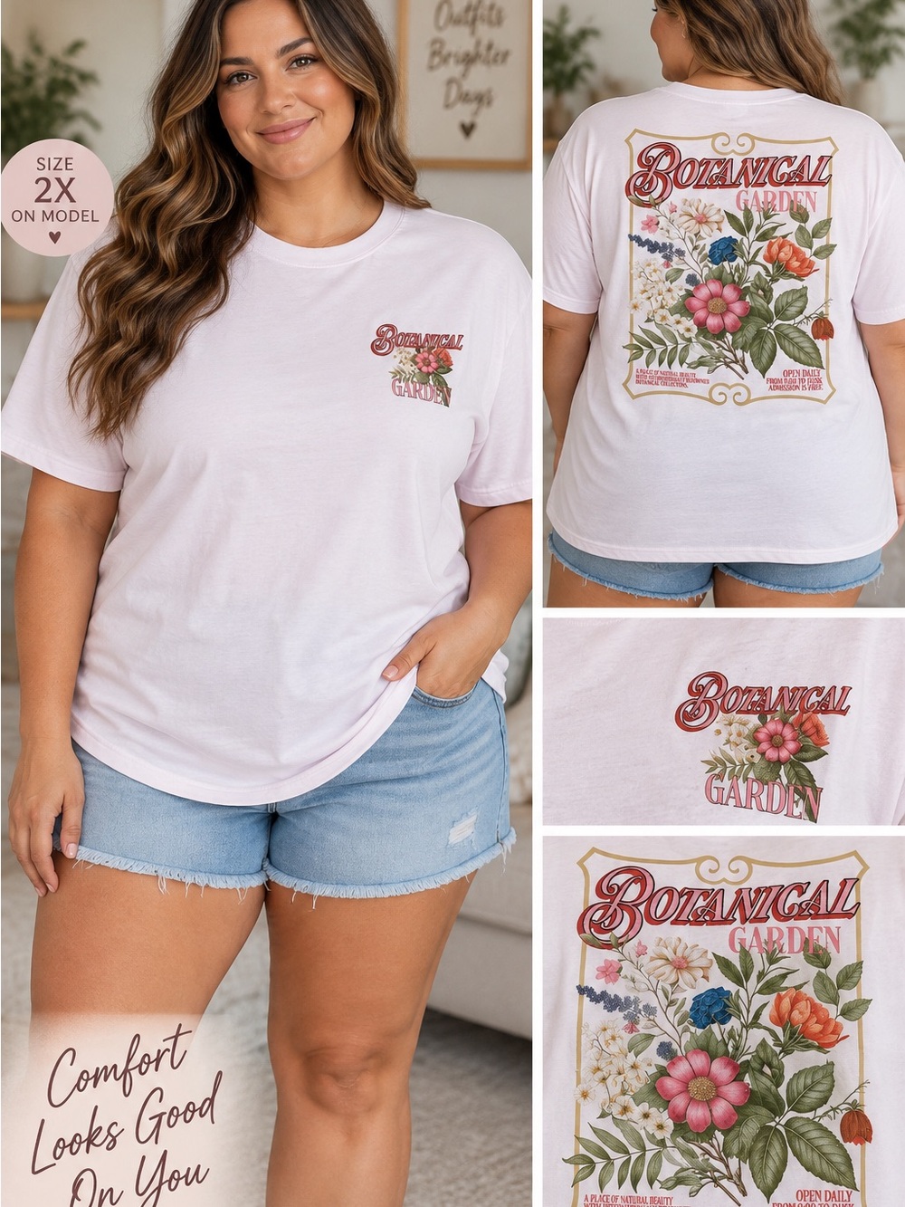 Modern Lux Light Pink Botanical Garden Graphic Tee